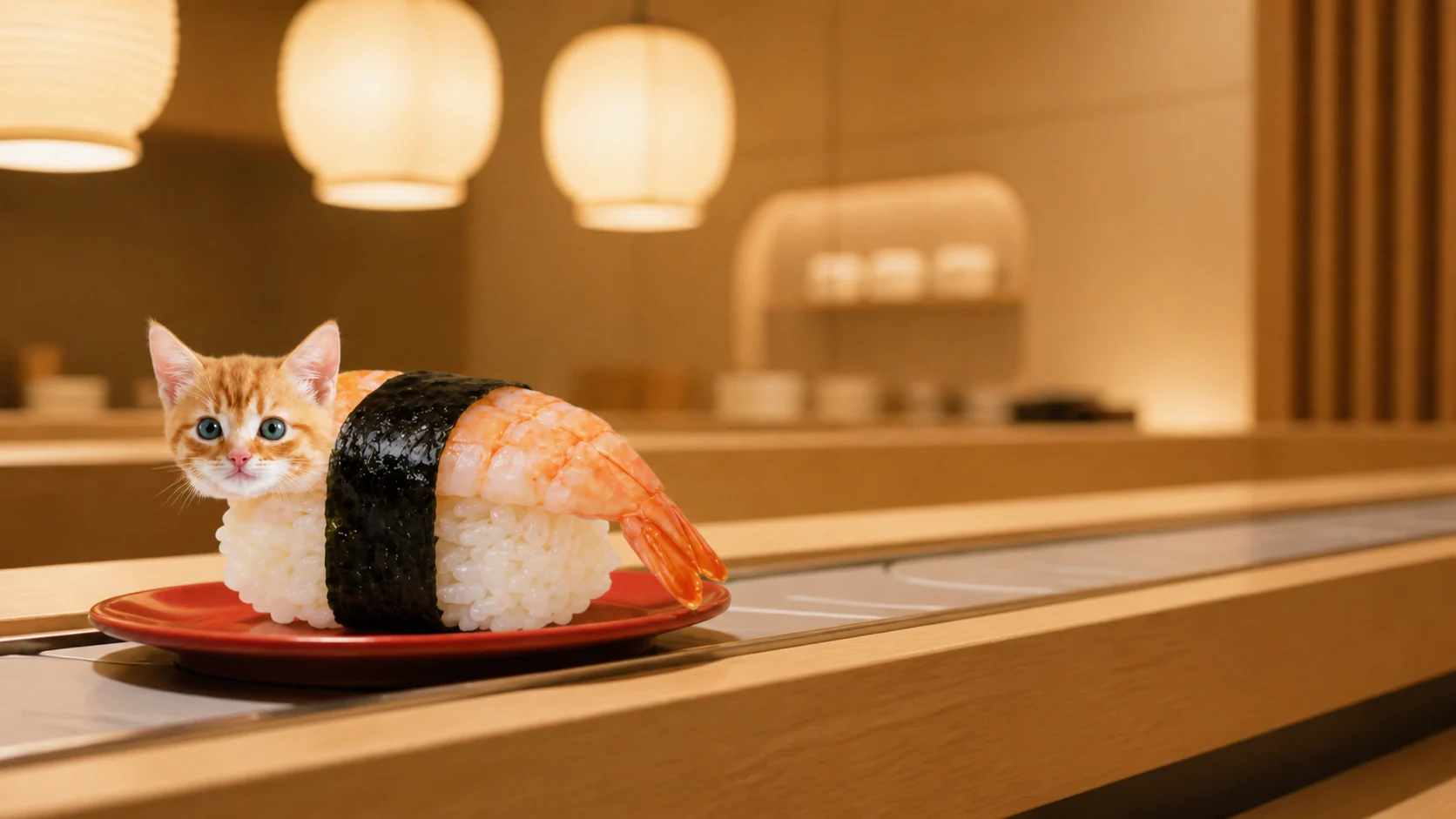 Sushi Cat on the conveyor belt
